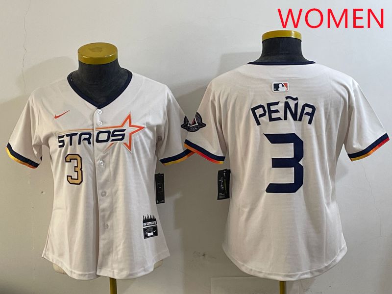 Women Houston Astros #3 Pena Cream Three generations Joint Name 2025 Nike MLB Jersey style 12